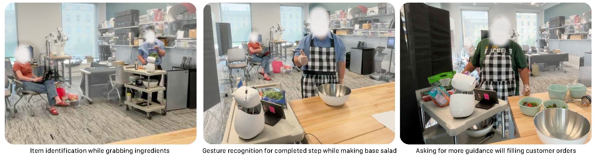 Reachy Mini social robot acting as a job-coach-like coworker beside a worker during an occupational task