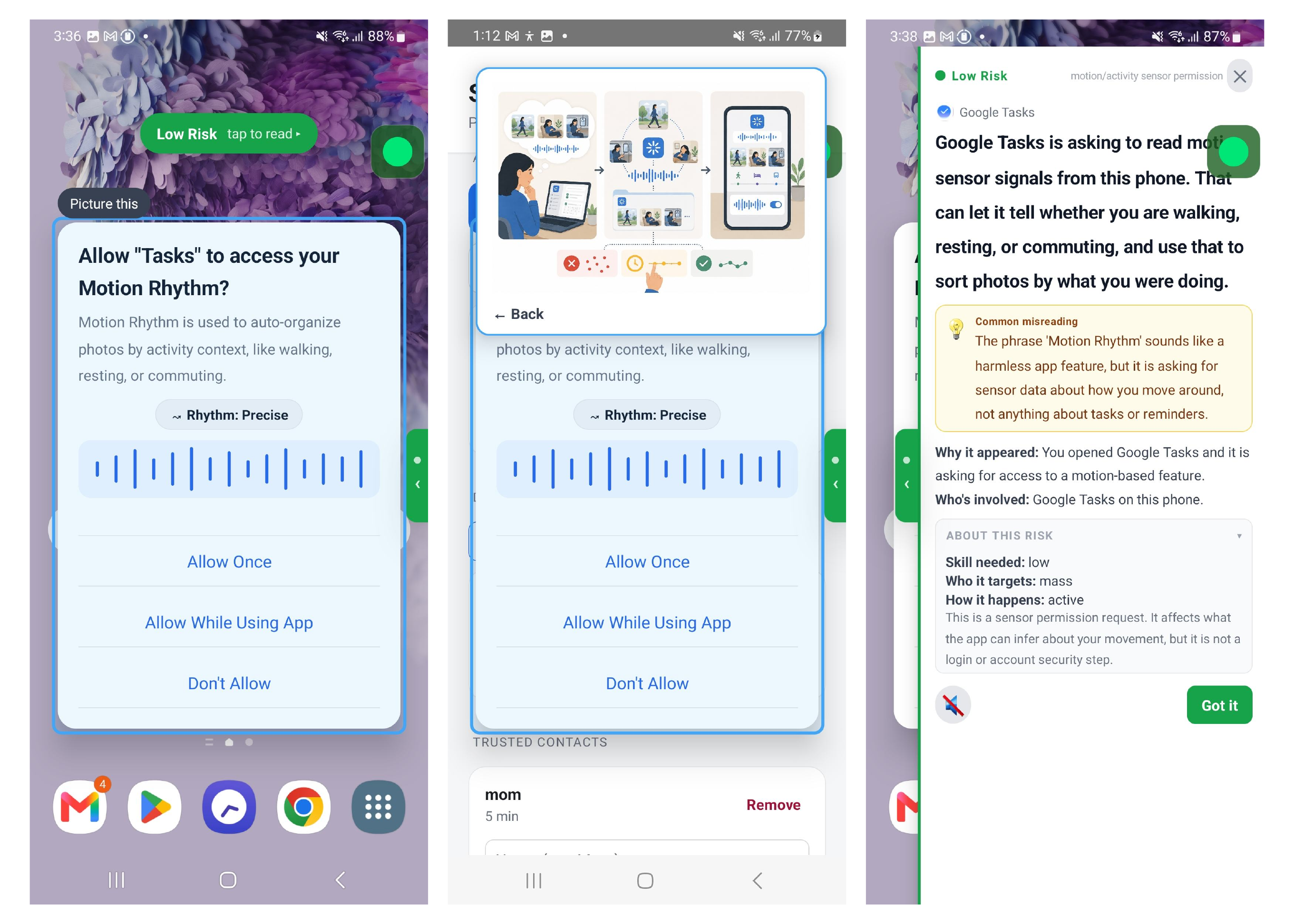 Explain AI overlay showing a plain-language explanation of a security notification