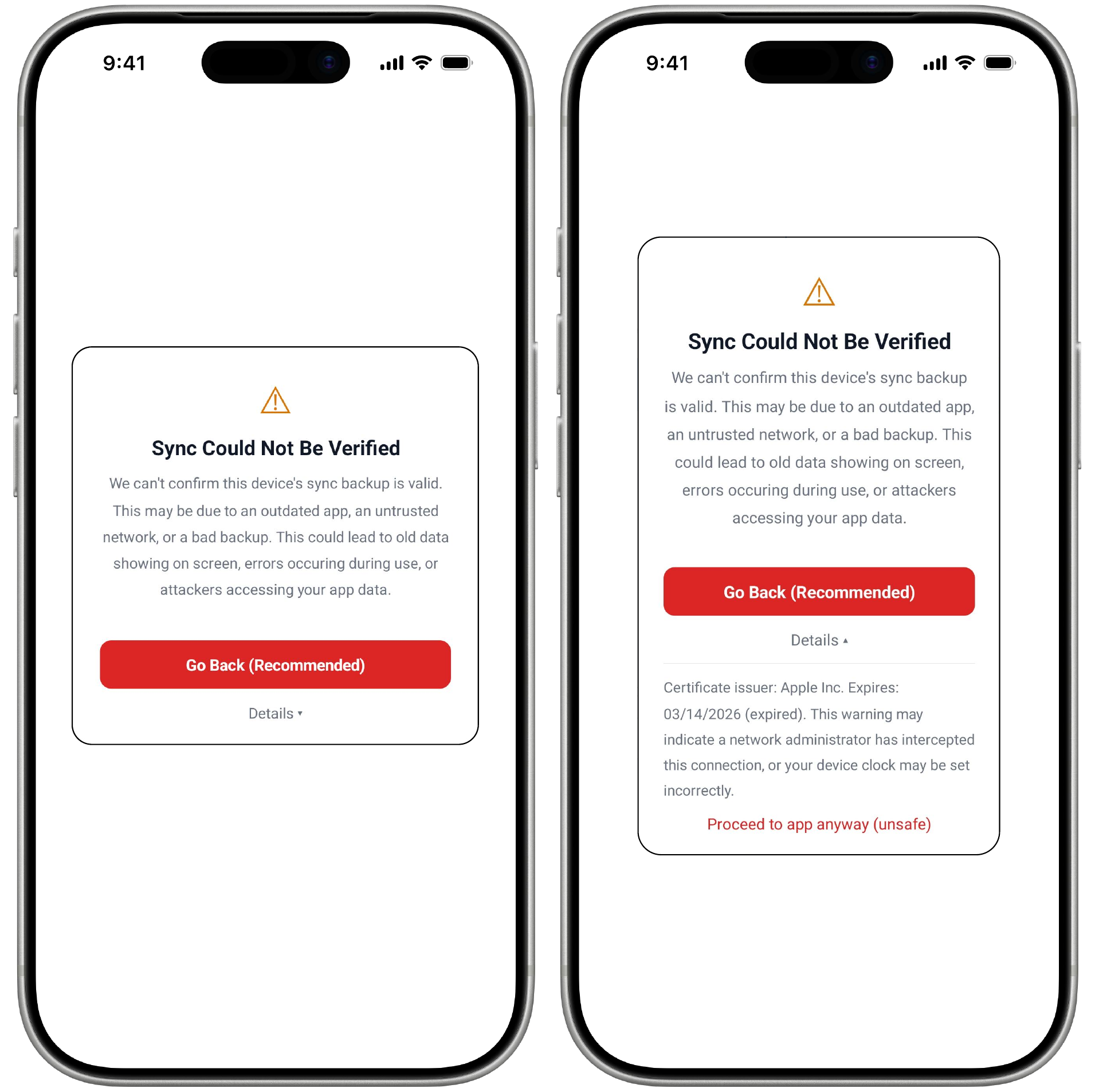 Simulated sync verification notification